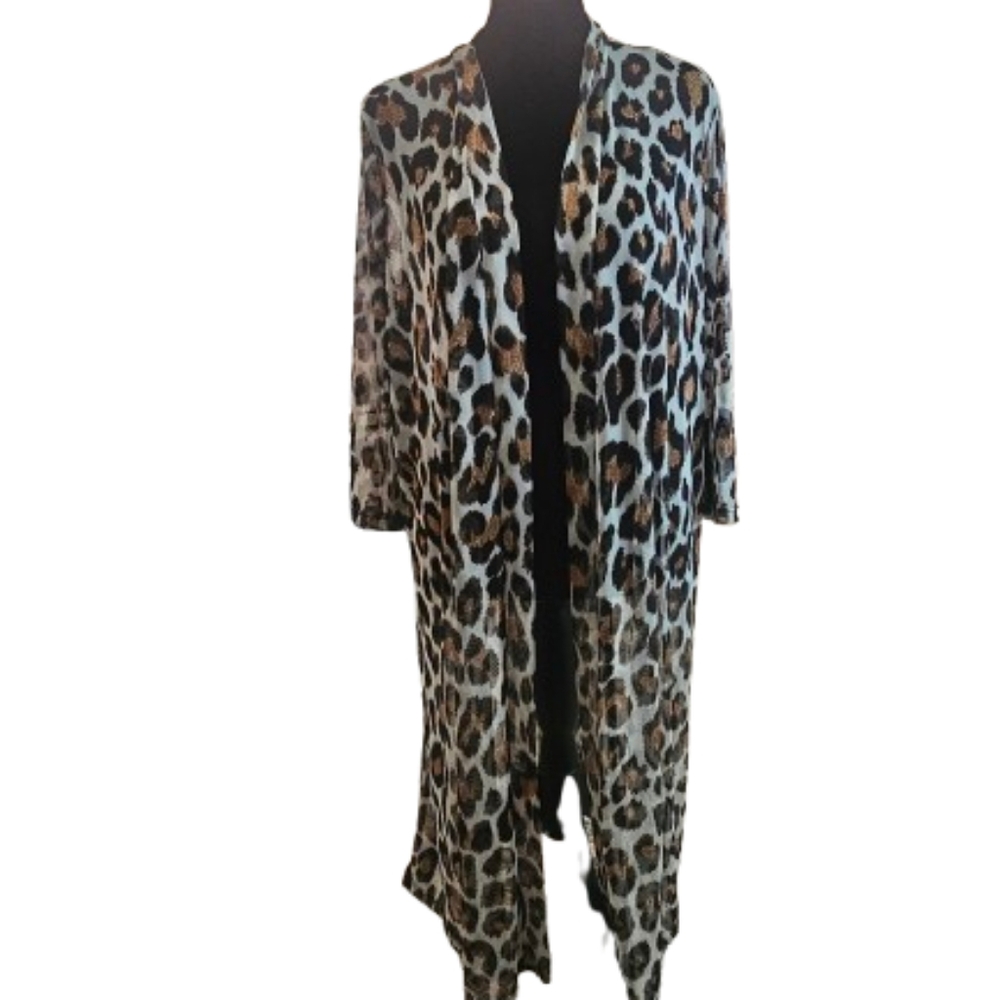 Double Take Sheer Leopard Print Long Swim Cover-up. NWT